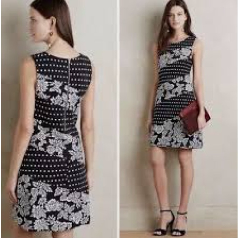 Maeve Black and White Patterned Mini Dress